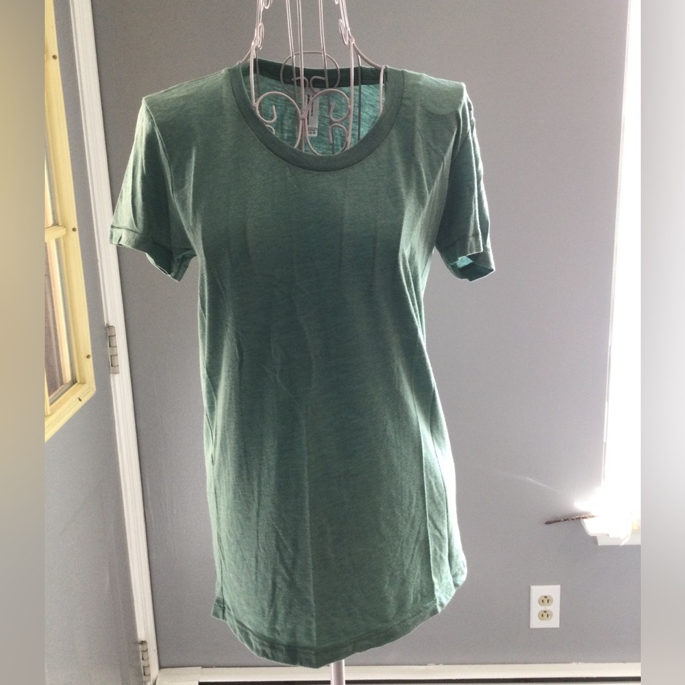 💗 American Apparel Women Green solid short sleeve T shirt top